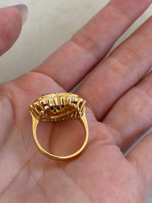 Vintage 18K Gold Blue Sapphire & Diamond Heart Ring