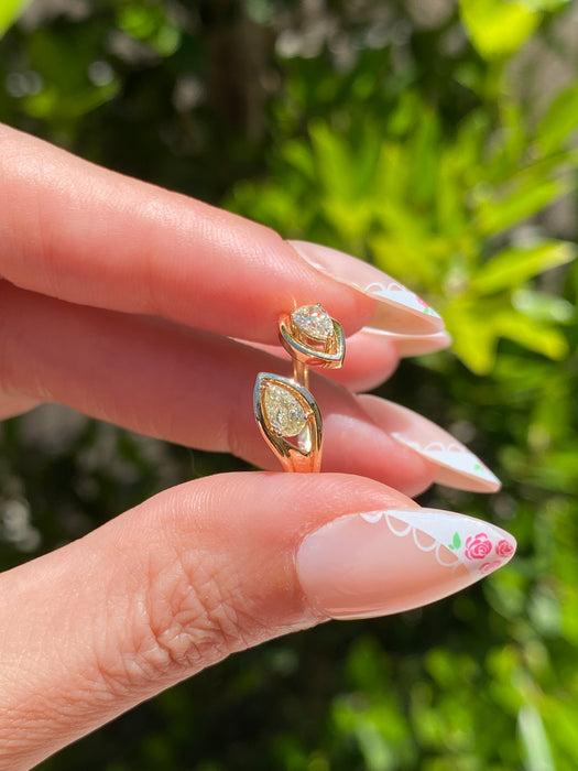 18K Gold Open Natural Pear Diamond Ring