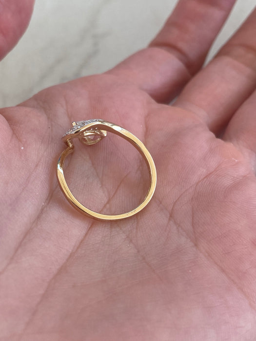 14K Gold Lab 1 Carat Pear Diamond Swirl Ring