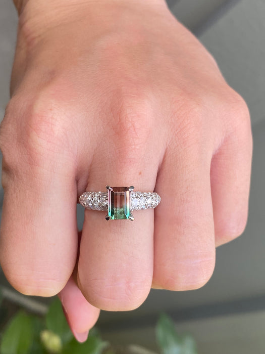 Platinum watermelon tourmaline and diamond ring size 7