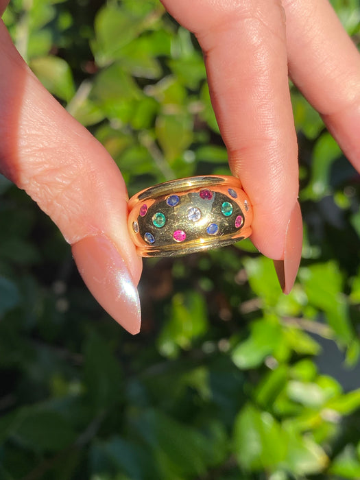 Vintage 18K Gold Multi-Gem Bombe Ring