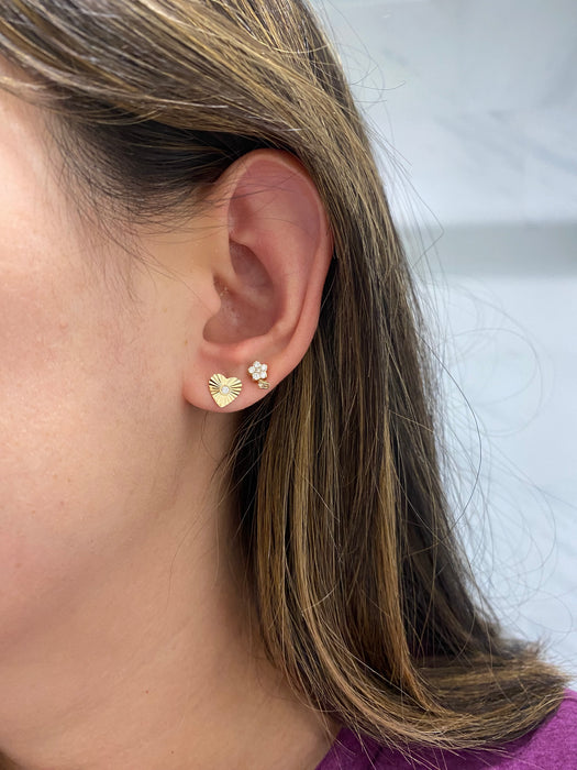 14K Gold Effy Fluted Heart Stud Earrings with Natural Diamonds