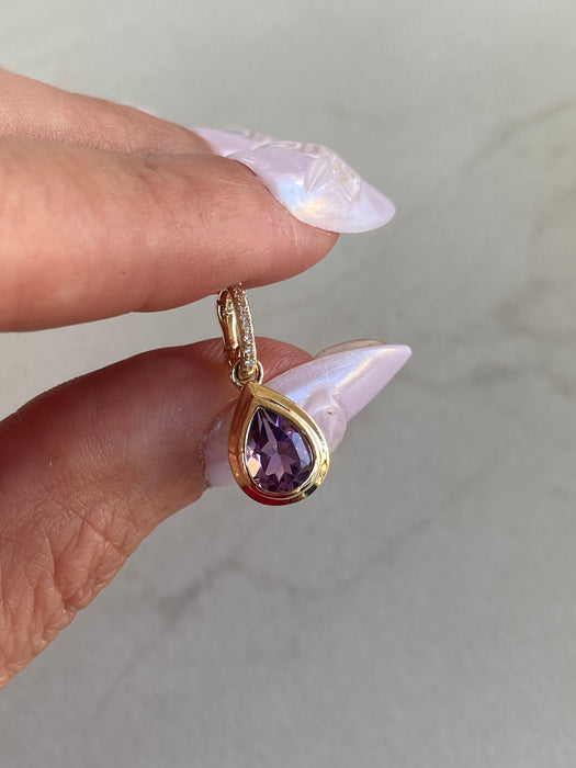 14K Gold Amethyst & Diamond Pear Charm