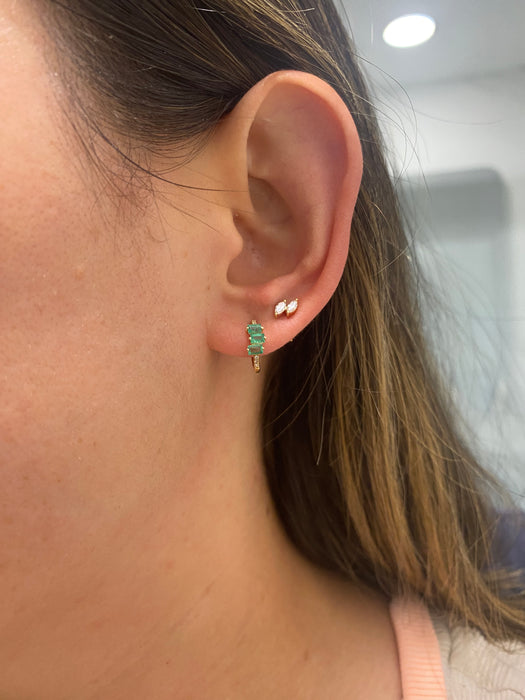14K Natural Emerald & Diamond Huggie Earrings