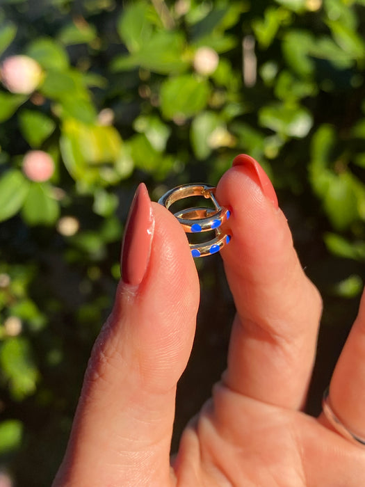14k Blue Enamel Polka Dot Diamond Huggie Earrings