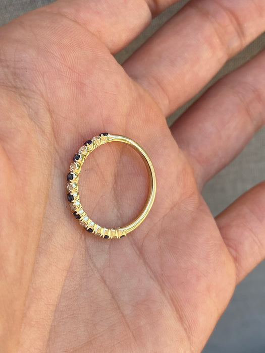 14K Gold Blue Sapphire & Diamond Half Eternity Ring