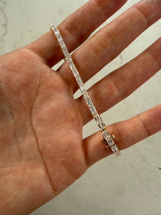 14K Yellow Gold Emerald Cut Lab Diamond Tennis Bracelet | 7.1 Carat