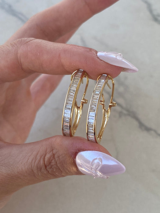 Vintage 14K Natural Baguette Diamond Hoop Earrings – 1.00 CTW