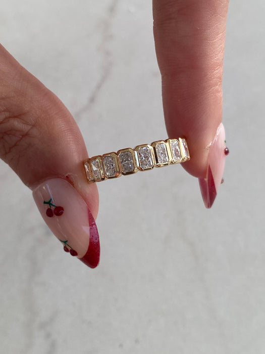 14K Gold Bezel Set Radiant Cut Lab Diamond Band Ring