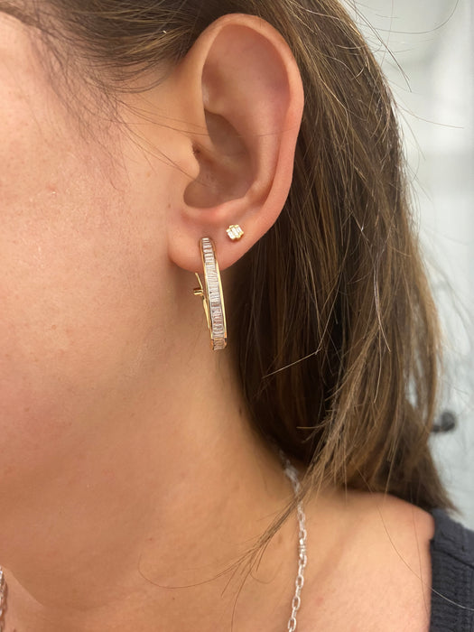 Vintage 14K Natural Baguette Diamond Hoop Earrings – 1.00 CTW