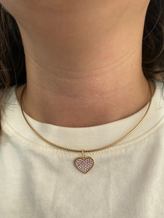 14K Gold Pink Sapphire Heart Charm