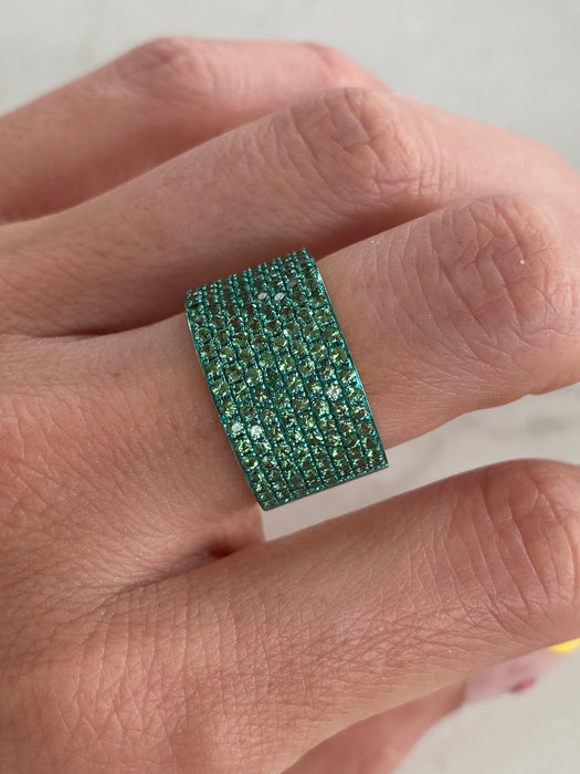 14K Gold Green Garnet Cigar Band Ring | 1.8 CTW Green Garnets | Size 6.5