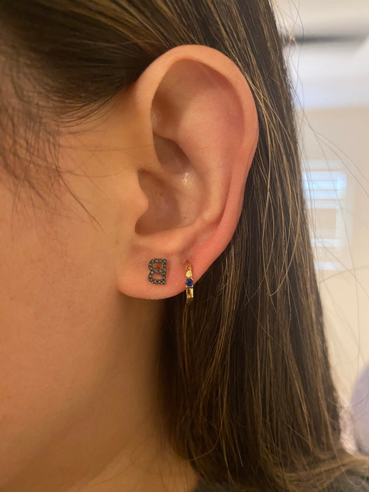 14k white gold black diamond initial letter B single stud earring