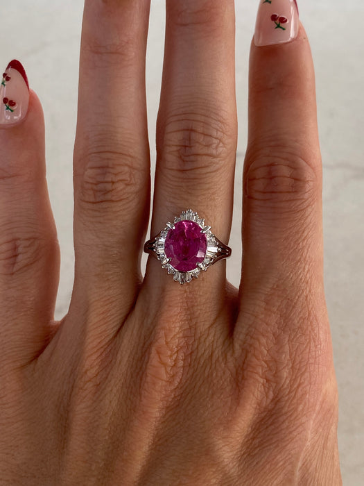 Vintage Platinum 850 Pink Tourmaline & Diamond Ballerina Ring