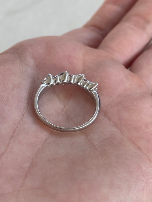 Vintage Platinum 900 Diamond Heart & Pink Sapphire Ring | Size 8