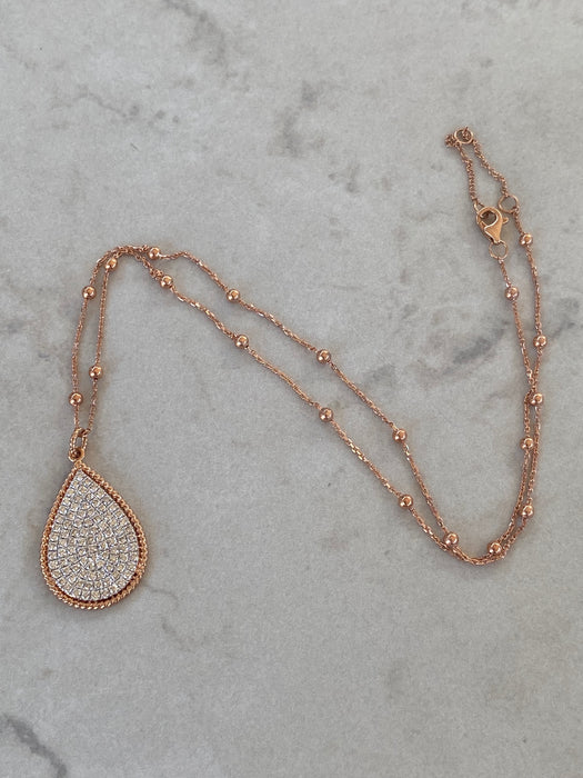 14K Rose Gold 1 Carat Natural Diamond Teardrop Charm Necklace