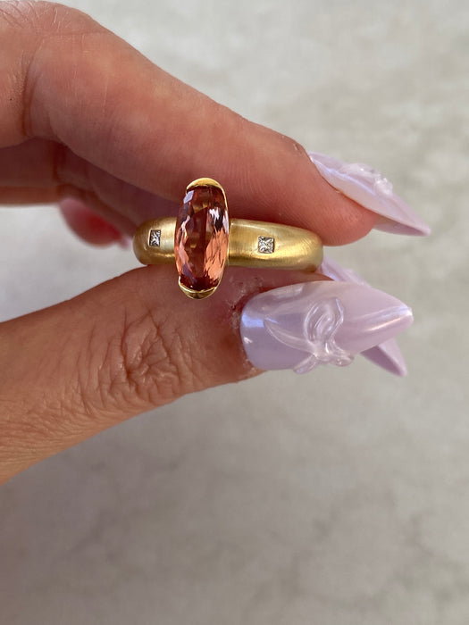 Vintage 18K Imperial Topaz & Diamond Ring