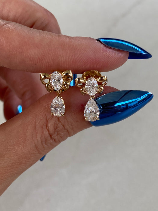 14K 1.8 TCW Lab Diamond Bow & Pear Drop Earrings