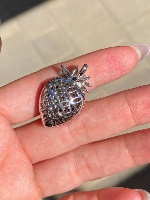 14k white gold ruby and emerald strawberry charm