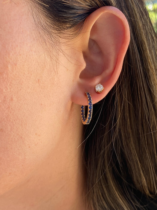 14K Gold Inside-Out Blue Sapphire Hoop Earrings