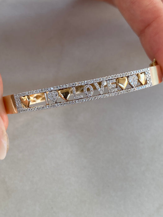 14K Gold Diamond Love Slider Bracelet Bangle