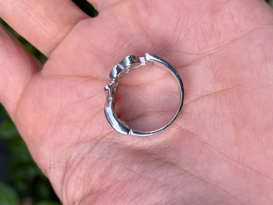 Vintage 18K White Gold Diamond Love Ring with Rose Gold Heart