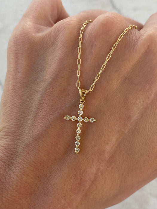18K Gold Natural Diamond Cross Pendant – 0.36 TCW