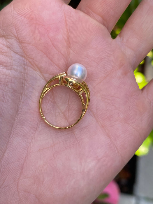 Vintage 14K Gold Pearl and Diamond Ring – Size 5