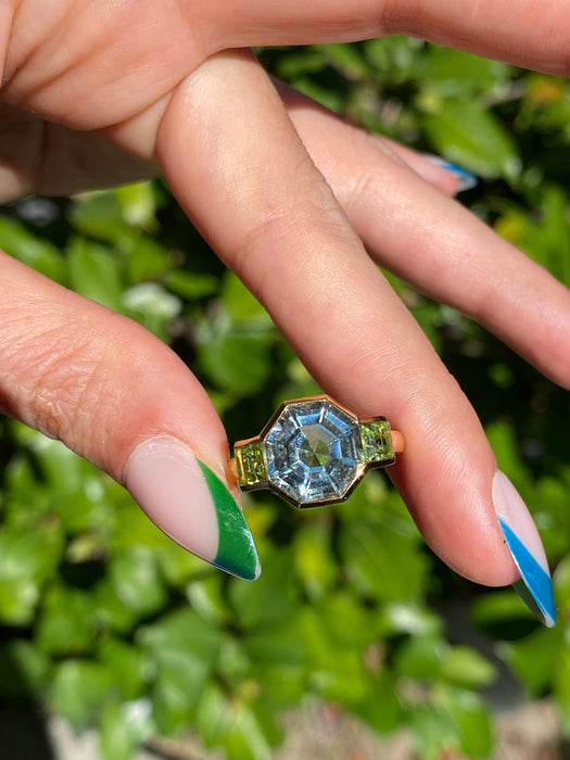 18k green amethyst peridot ring size 6.5