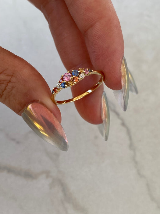14K Natural Sapphire & Diamond Cluster Ring