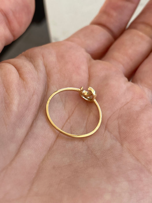 14K Gold Diamond Crescent Moon Ring – Size 7