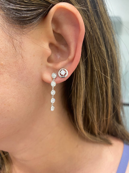 14K White Gold Bezel Set Lab Diamond Dangle Earrings – 1.10 TCW Multi Bezel Drop Earrings