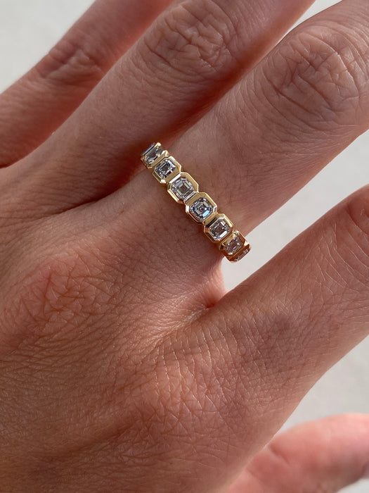 14K Gold Bezel Set Asscher Cut Lab Diamond Band Ring