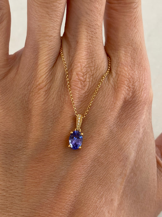 14K Gold Tanzanite & Diamond Pendant Necklace