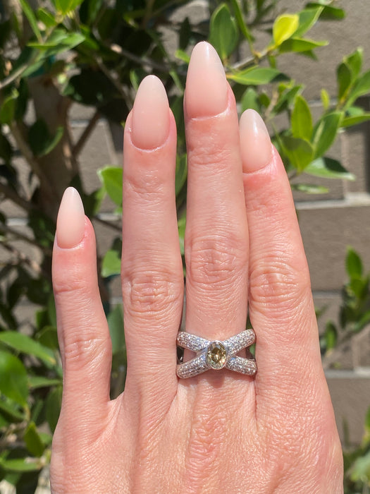 Vintage Platinum 900 Brown Diamond Criss Cross Ring – 1.34 TCW Natural Diamonds – Size 8.5