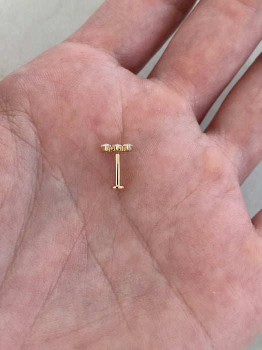 14K Solid Single Marquise Lab Diamond Flat Back Stud Earring