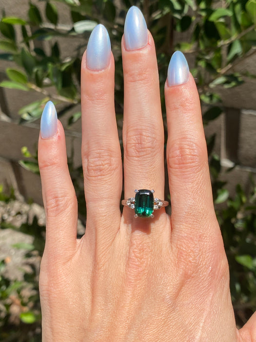 Vintage Platinum 900 Tourmaline Diamond Ring Size 6.5