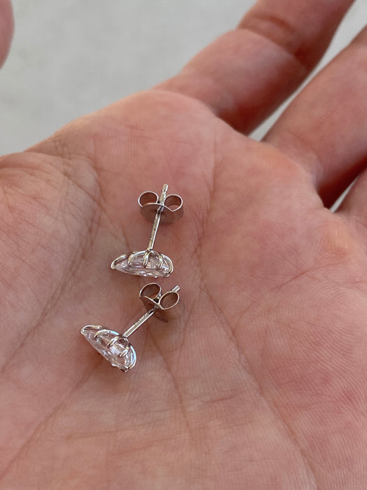 14K White Gold Step-Cut Marquise Lab Diamond Stud Earrings
