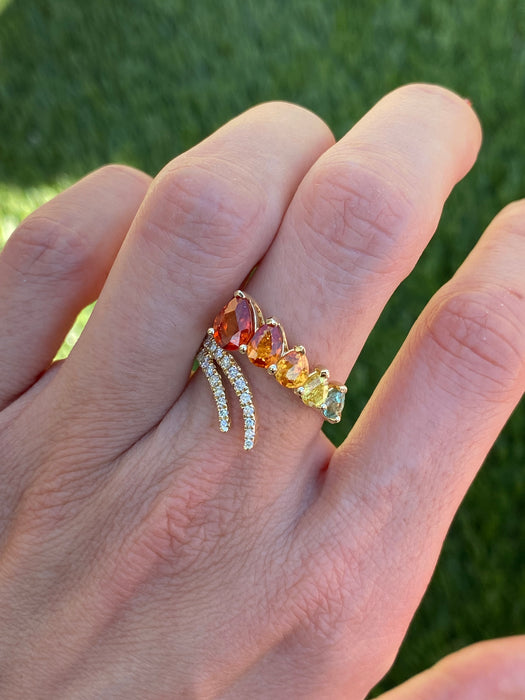 Vintage 14k Gold Rainbow Sapphire & Diamond Ring