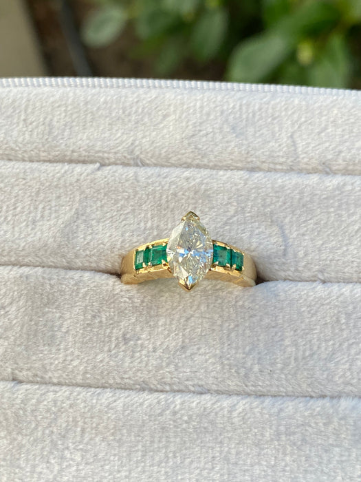 18k 1.74 carat yellow diamond emerald ring size 6.25