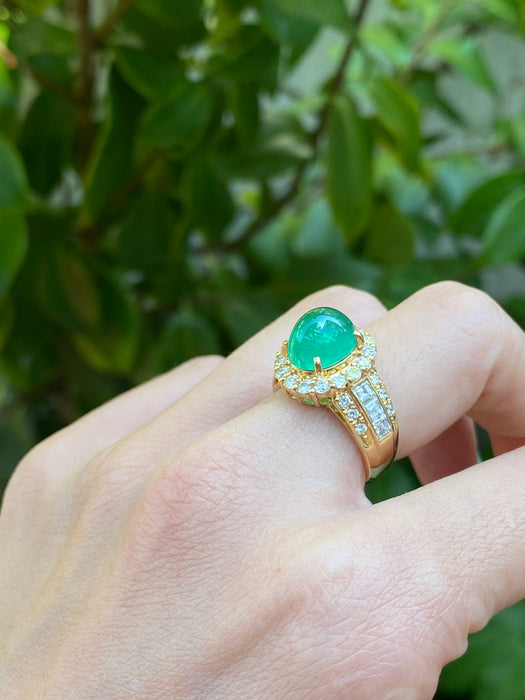18k cabochon emerald diamond ring size 5.5