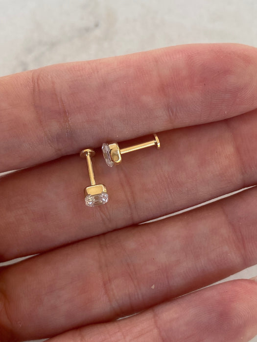 14K Lab Diamond Asscher Cut Single Flat Back Stud Earring – 0.36 CTW