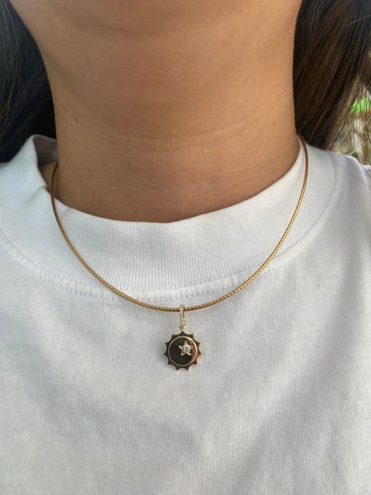 14K Gold Diamond Star Disc Charm
