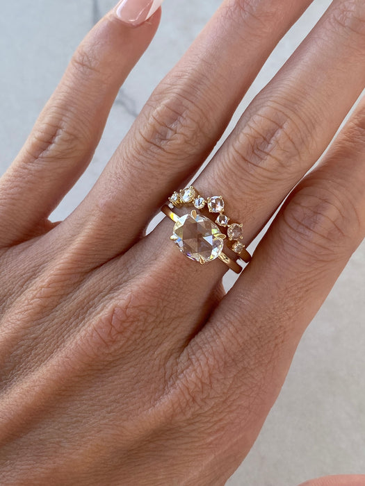 14K Gold Rose Cut Lab Diamond Chevron Ring