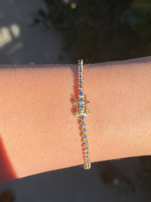 14k Gold Natural Blue Sapphire Tennis Bracelet | 2.55 TCW