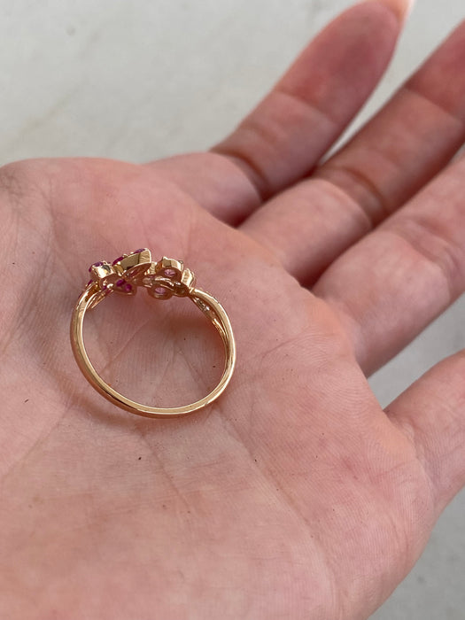 14K Rose Gold Ruby, Pink Sapphire & Diamond Flower Ring Size 7
