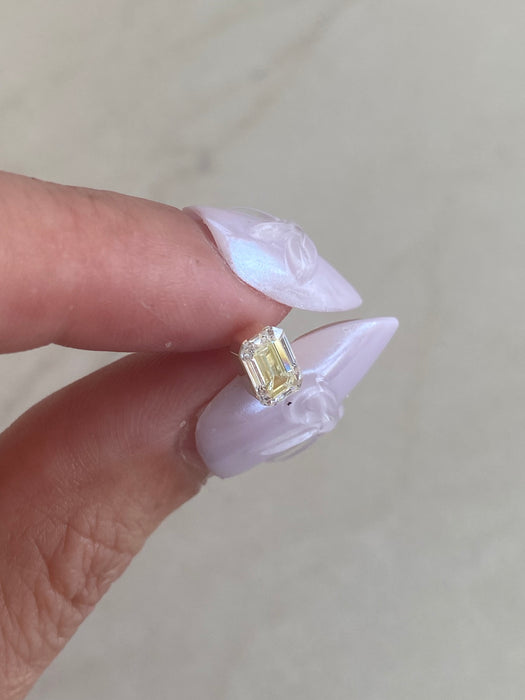 14K Gold Invisible Set Emerald Cut Lab Diamond Flat Back Stud Earring- Single