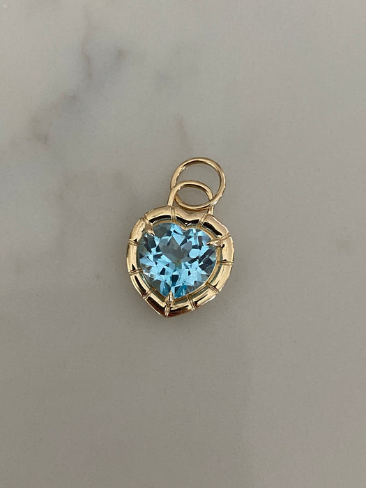 14K Gold Blue Topaz Heart Charm
