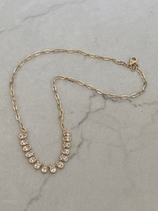 14K Gold Lab Diamond Paperclip Pear Necklace