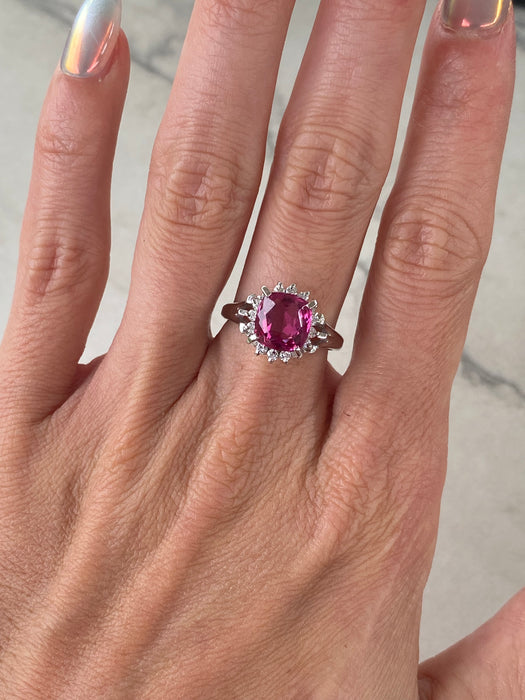Vintage Platinum 900 Cushion Cut Pink Tourmaline & Diamond Ring – 2.49 CTW